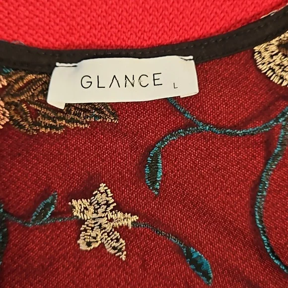 Embroidered floral black mesh wrap kimono open front side slits short sleeve Lg - Picture 7 of 10